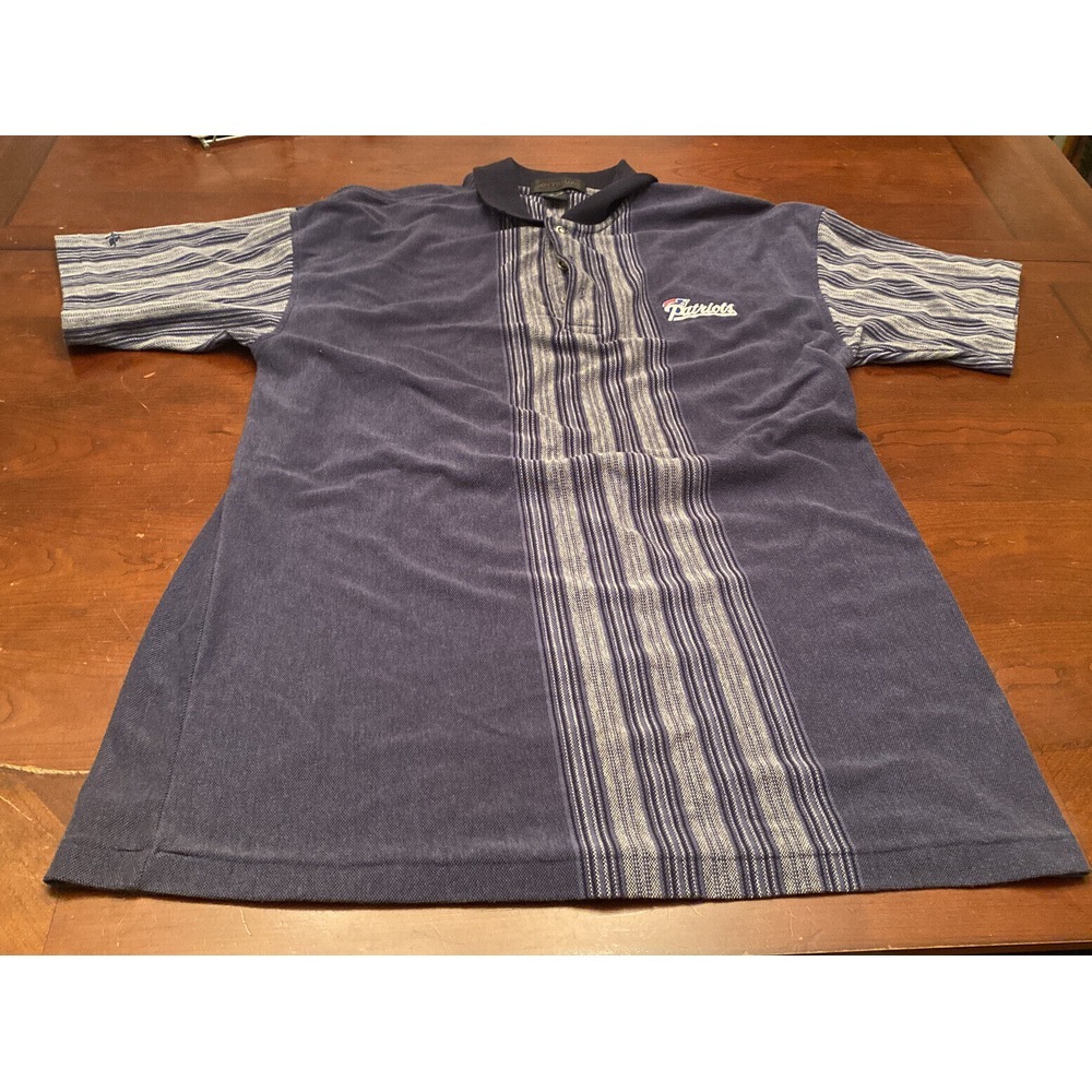 VTG New England Patriots NFL Football Blue Stripe Polo Medium  Logo Made‎ USA